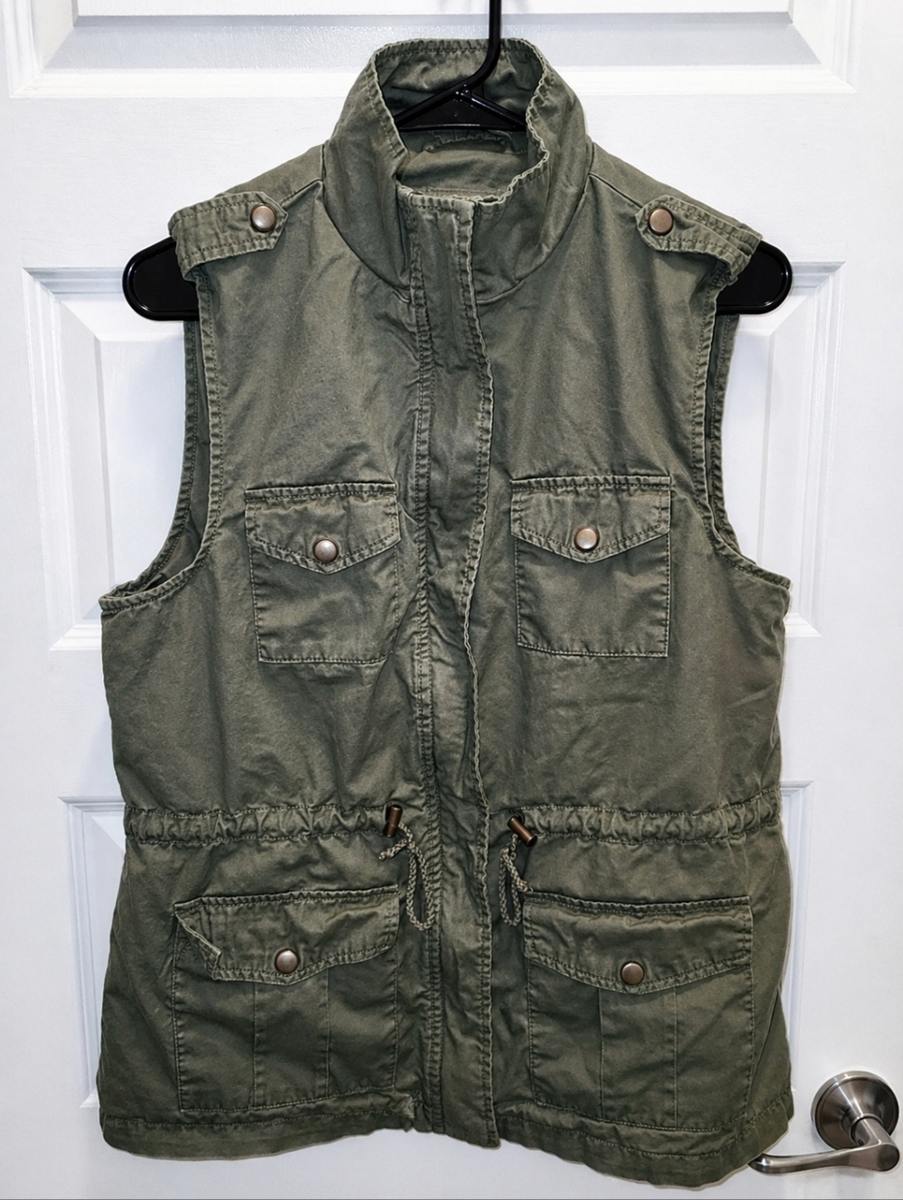 RUE21 Army Green Utility Vest Cinch Waist Cargo Military Style Jacket L - Picture 2 of 12